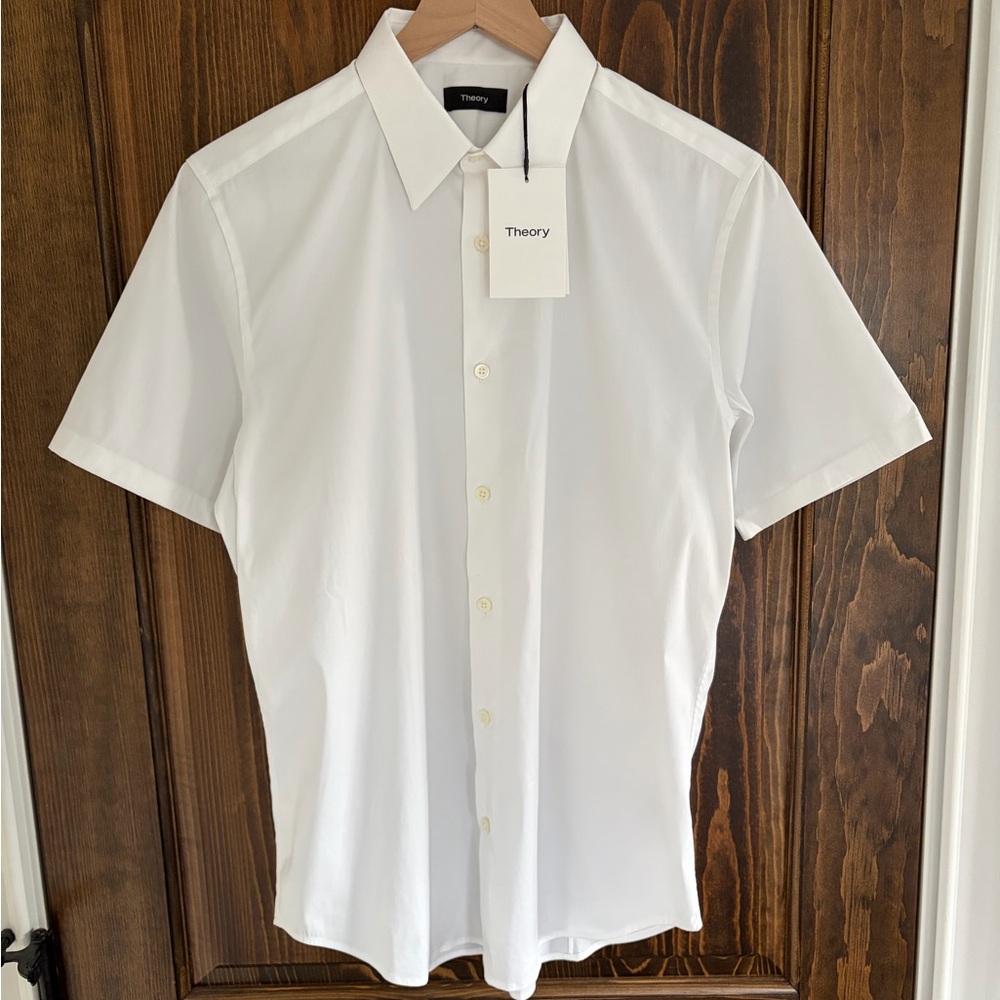 NWT Theory Men's Sylvain Good Cotton Button Down Short Sleeve Shirt